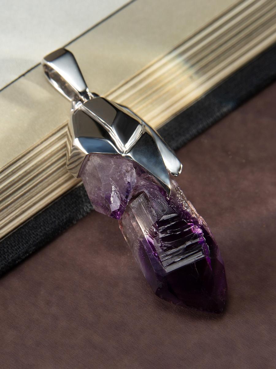 Amethyst Crystal Silver Pendant Raw Uncut Natural Brandberg Unisex In New Condition For Sale In Berlin, DE