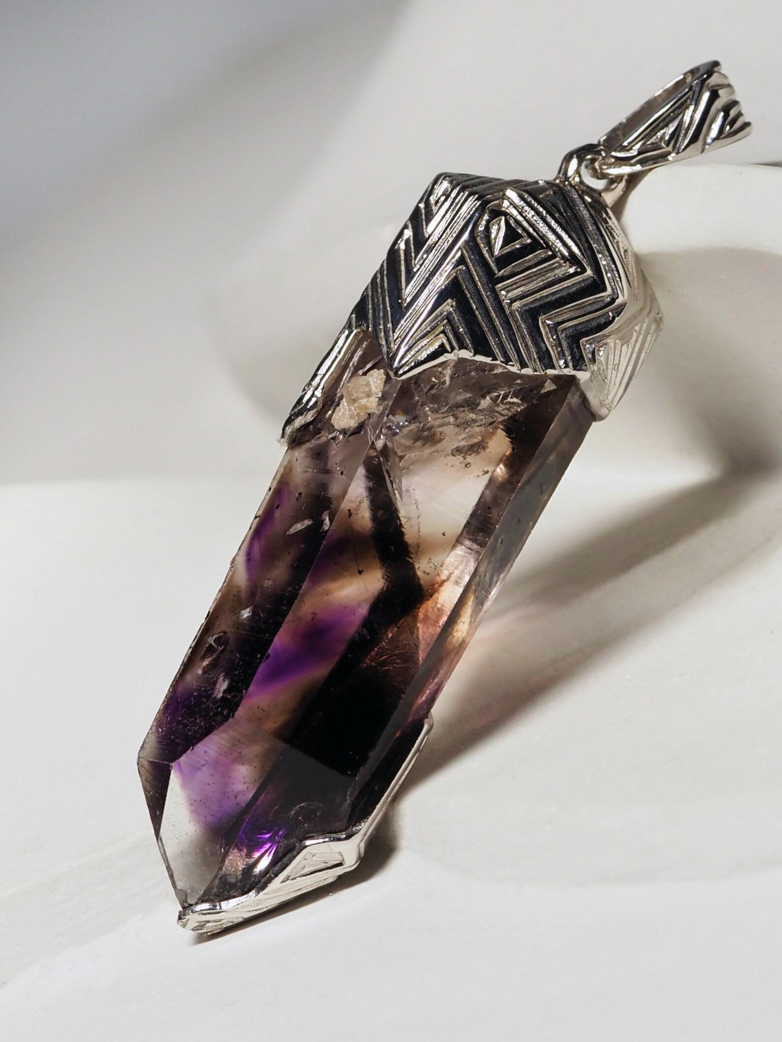 Amethyst Crystal Silver Pendant Raw Unisex Jewelry Natural Brandberg Grima slyle For Sale 2
