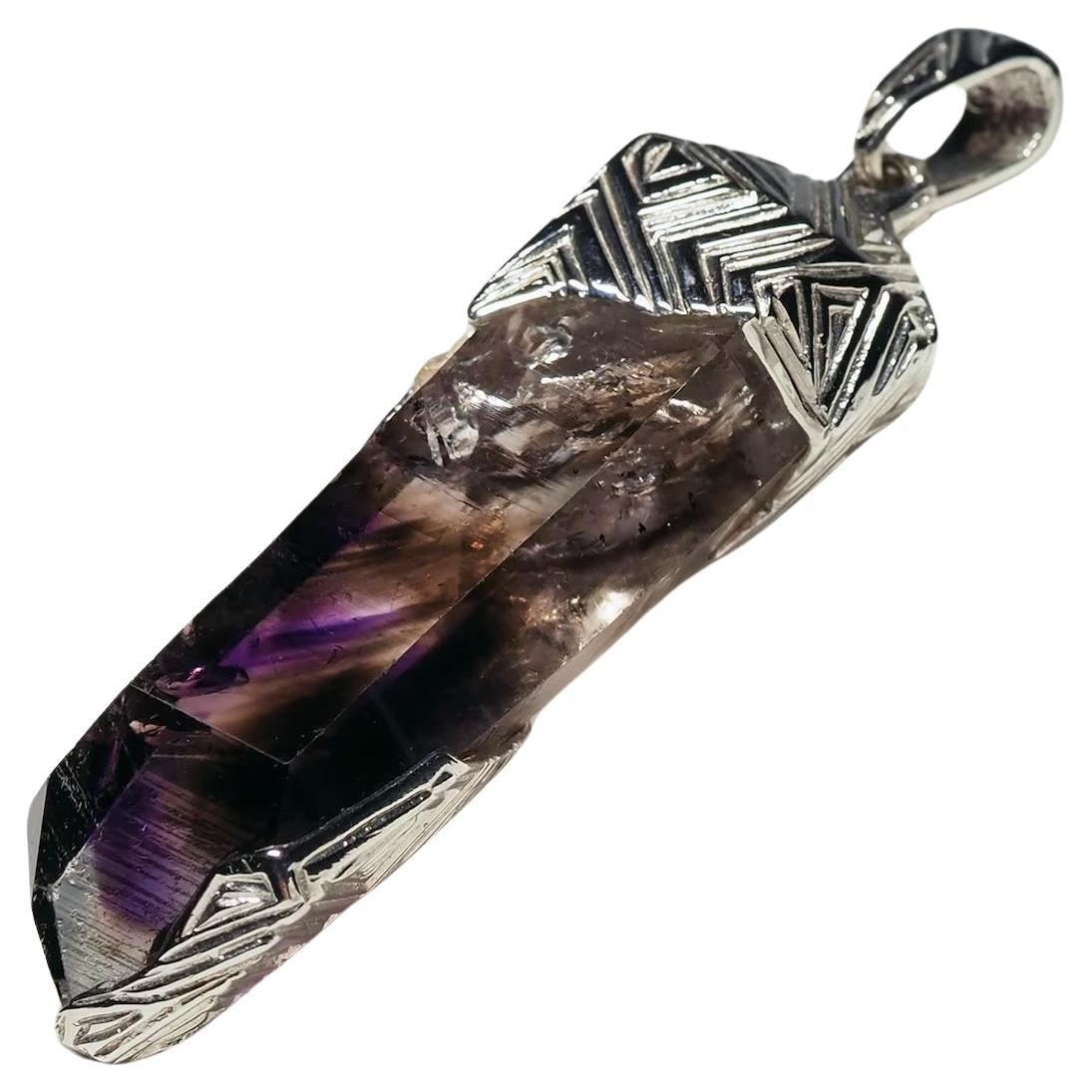 Amethyst Crystal Silver Pendant Raw Unisex Jewelry Natural Brandberg Grima slyle For Sale