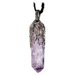Amethyst Crystal White Gold Pendant Raw uncut crystal