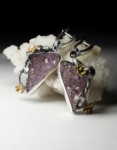 Amethyst Crystals Silver Earrings Natural Purple Healing Rough Raw Gemstone