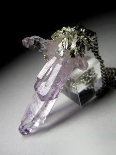 Amethyst Crystals Silver Necklace Purple Violet Raw Quartz Unisex gift Magic art