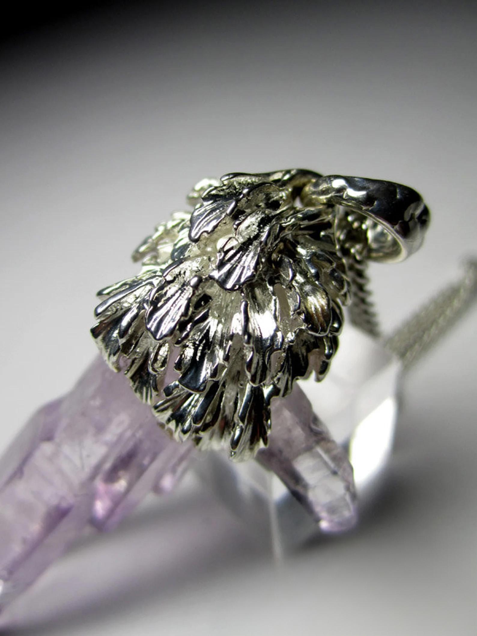 Amethyst Crystals Silver Necklace Purple Violet Raw Quartz Unisex gift Magic art In New Condition For Sale In Berlin, DE