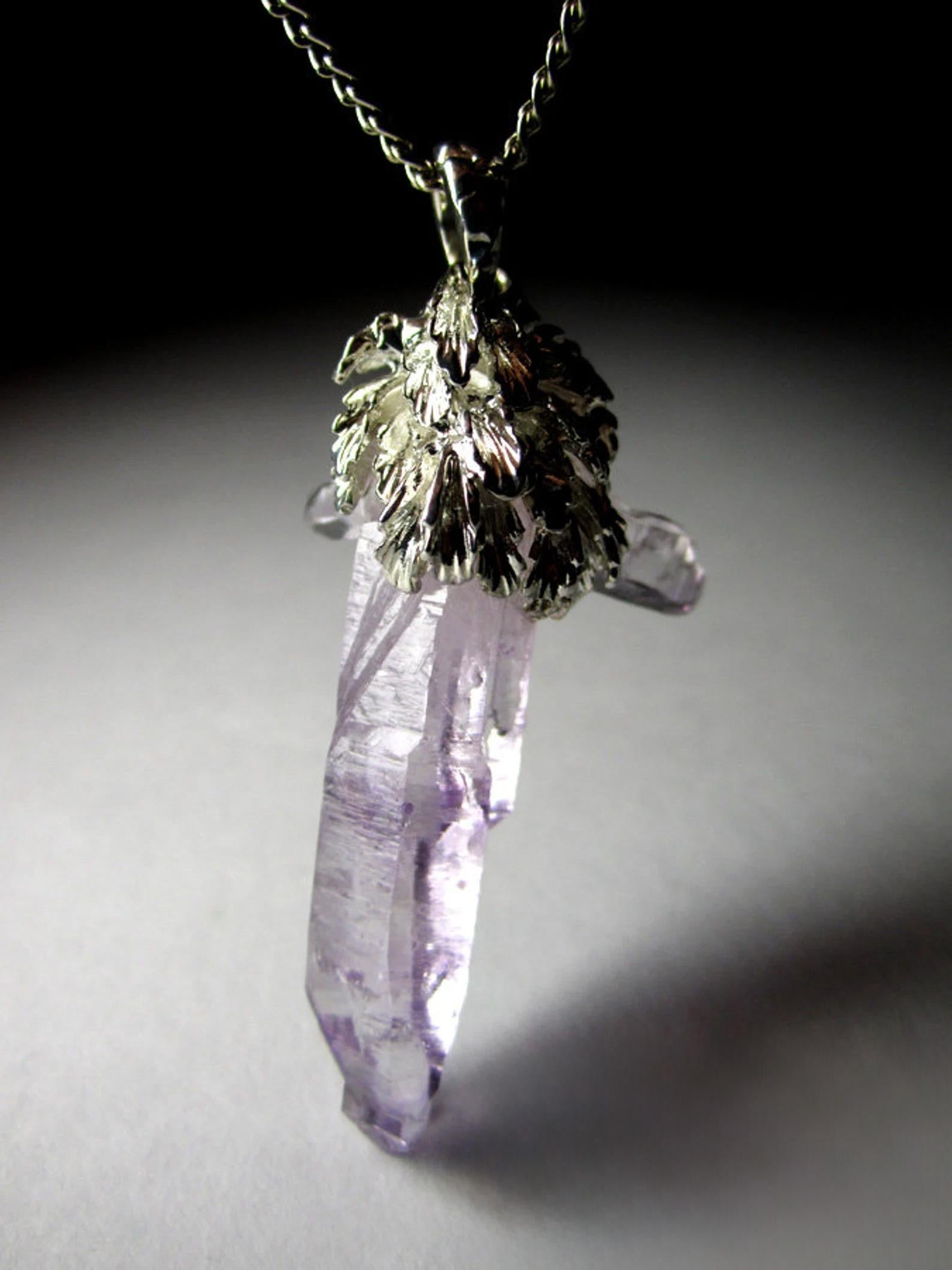 Amethyst Crystals Silver Necklace Purple Violet Raw Quartz Unisex gift Magic art For Sale 1