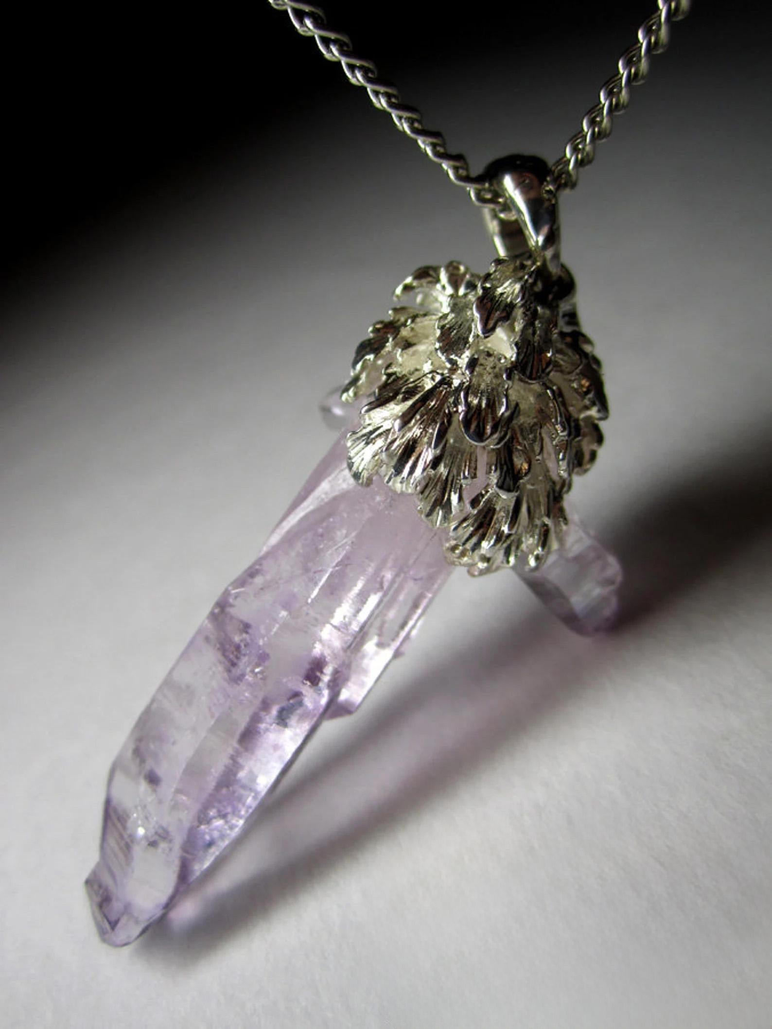 Amethyst Crystals Silver Necklace Purple Violet Raw Quartz Unisex gift Magic art For Sale 2