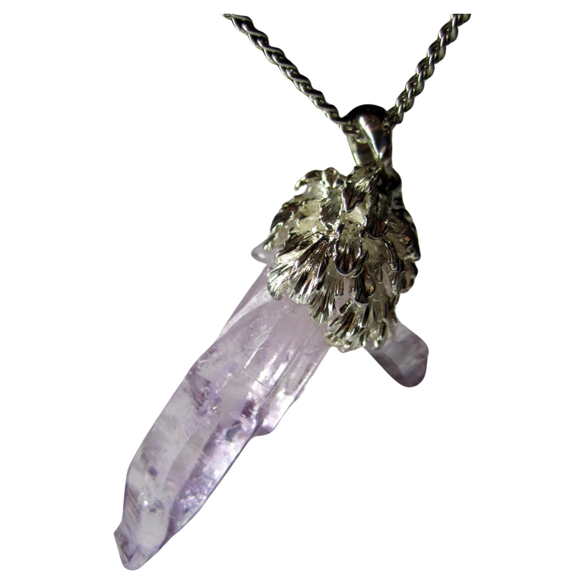 Amethyst Crystals Silver Necklace Purple Violet Raw Quartz Unisex gift Magic art