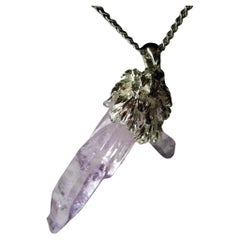 Amethyst Crystals Silver Necklace Purple Violet Raw Quartz Unisex gift Magic art