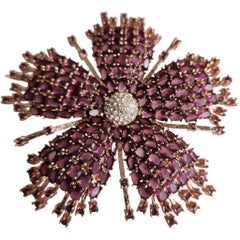 Amethyst Cubic Zirkonia Rose vergoldet Floral Brosche Anhänger