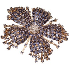 Amethyst Cubic Zirconia Rose Gold-Plated Floral Brooch Pendant