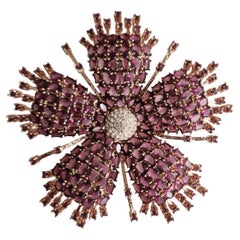Amethyst Cubic Zirconia Rose Gold-Plated Floral Brooch Pendant