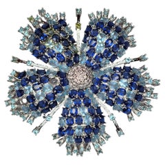 Amethyst Cubic Zirconia Rose Gold-Plated Floral Brooch Pendant