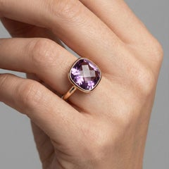 6.40ct Amethyst Cushion Cut 14K Yellow Gold Ring
