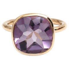 6.40ct Amethyst Cushion Cut 14K Yellow Gold Ring