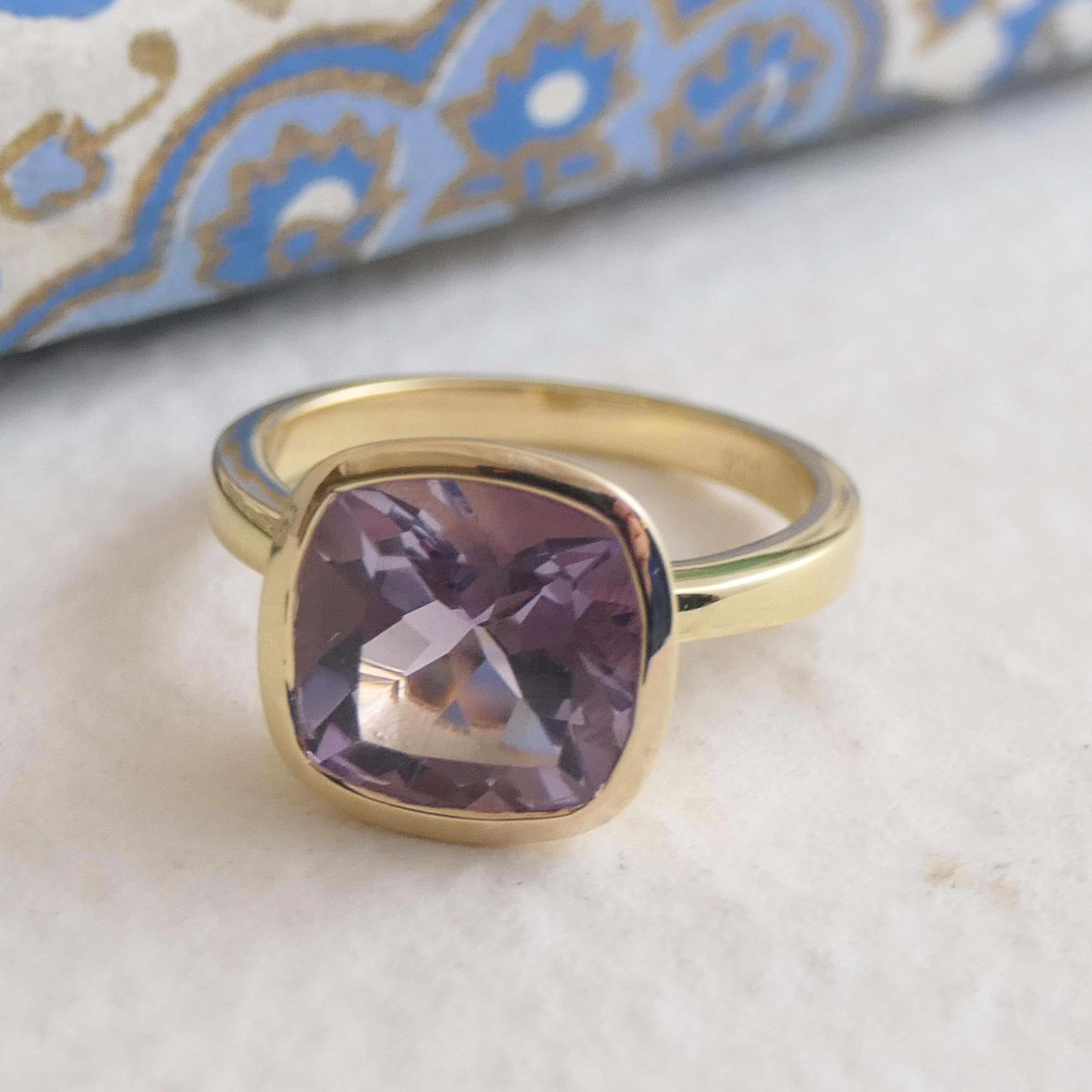 Amethyst Cushion Cut Gold Plated Sterling Silver Ring For Sale 1