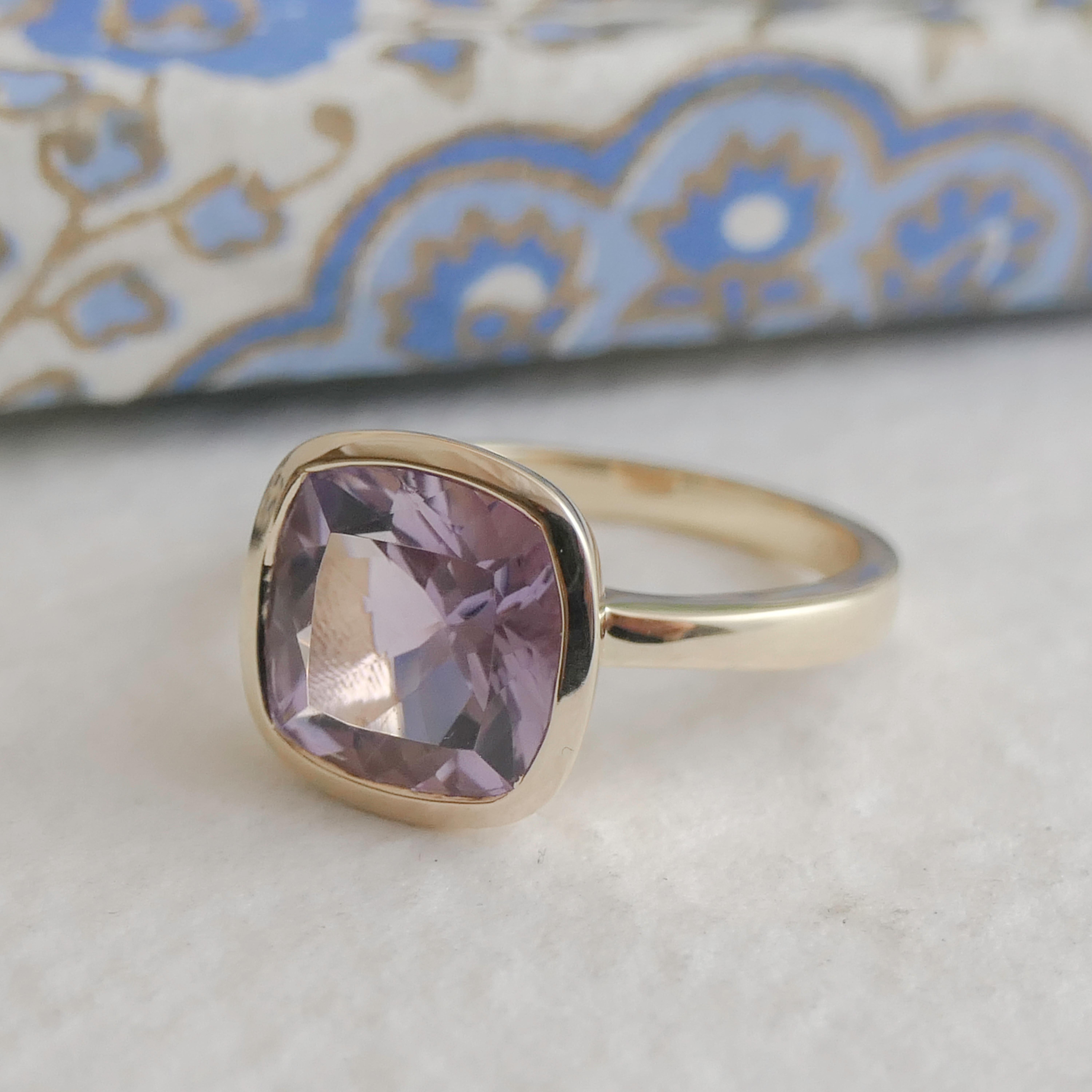 Amethyst Cushion Cut Gold Plated Sterling Silver Ring For Sale 2