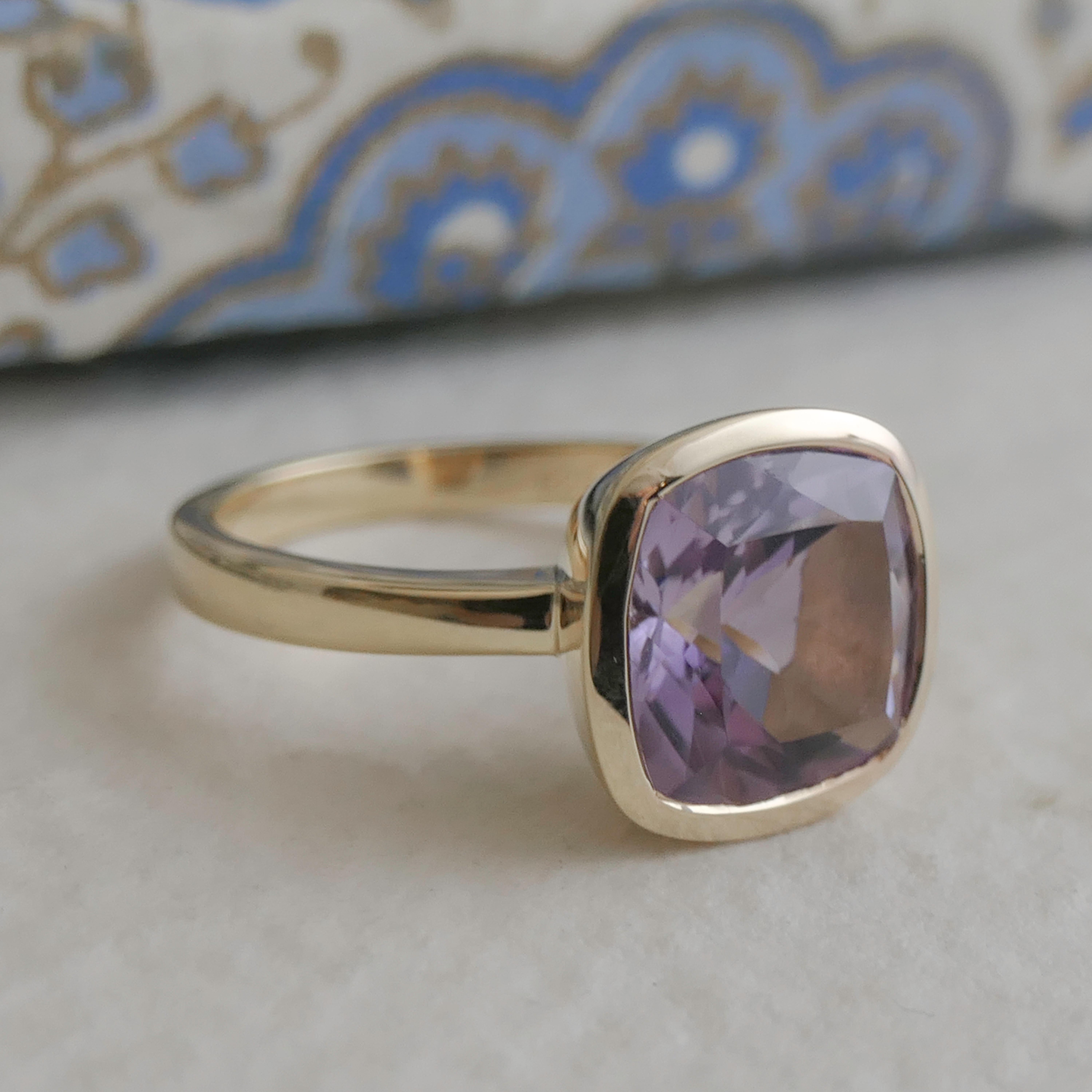 Amethyst Cushion Cut Gold Plated Sterling Silver Ring For Sale 3