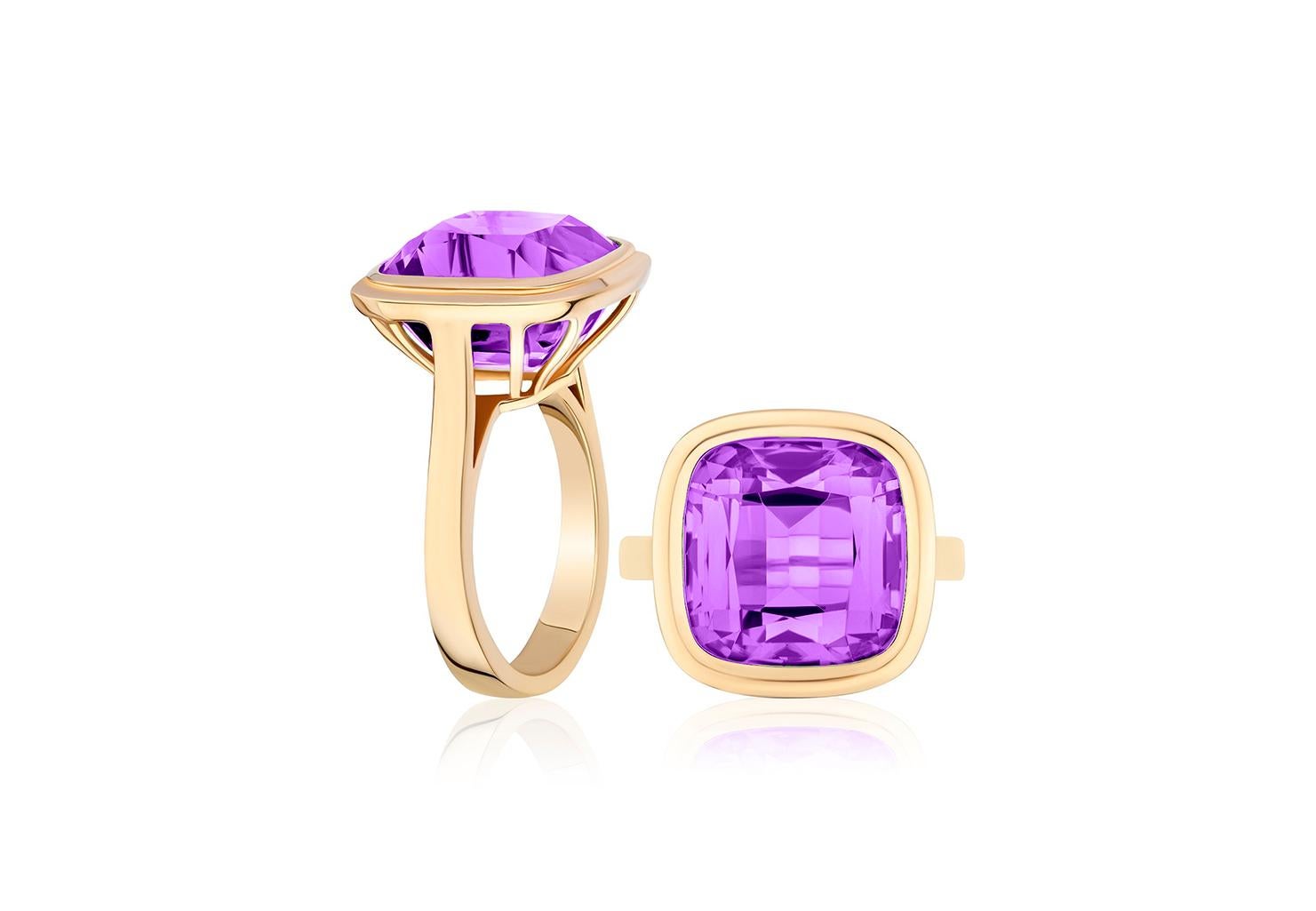 En vente :  Bague taille coussin en or jaune 18 carats 2