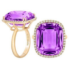 Amethyst Cushion Cut Ring mit Rohrschaft & Diamant in 18K Gelbgold
