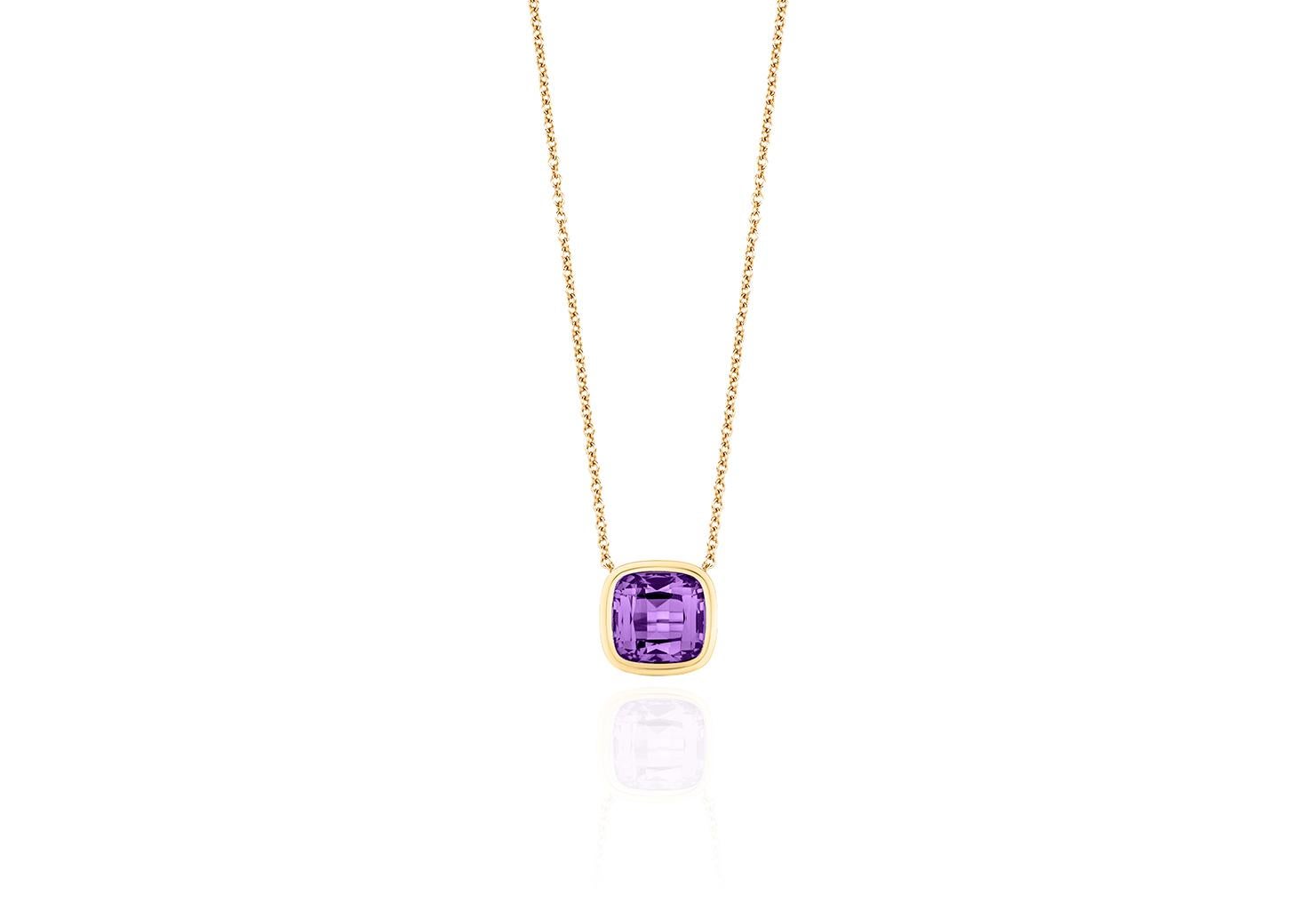 Pendentif coussin en améthyste en or jaune 18K Neuf - En vente à New York, NY