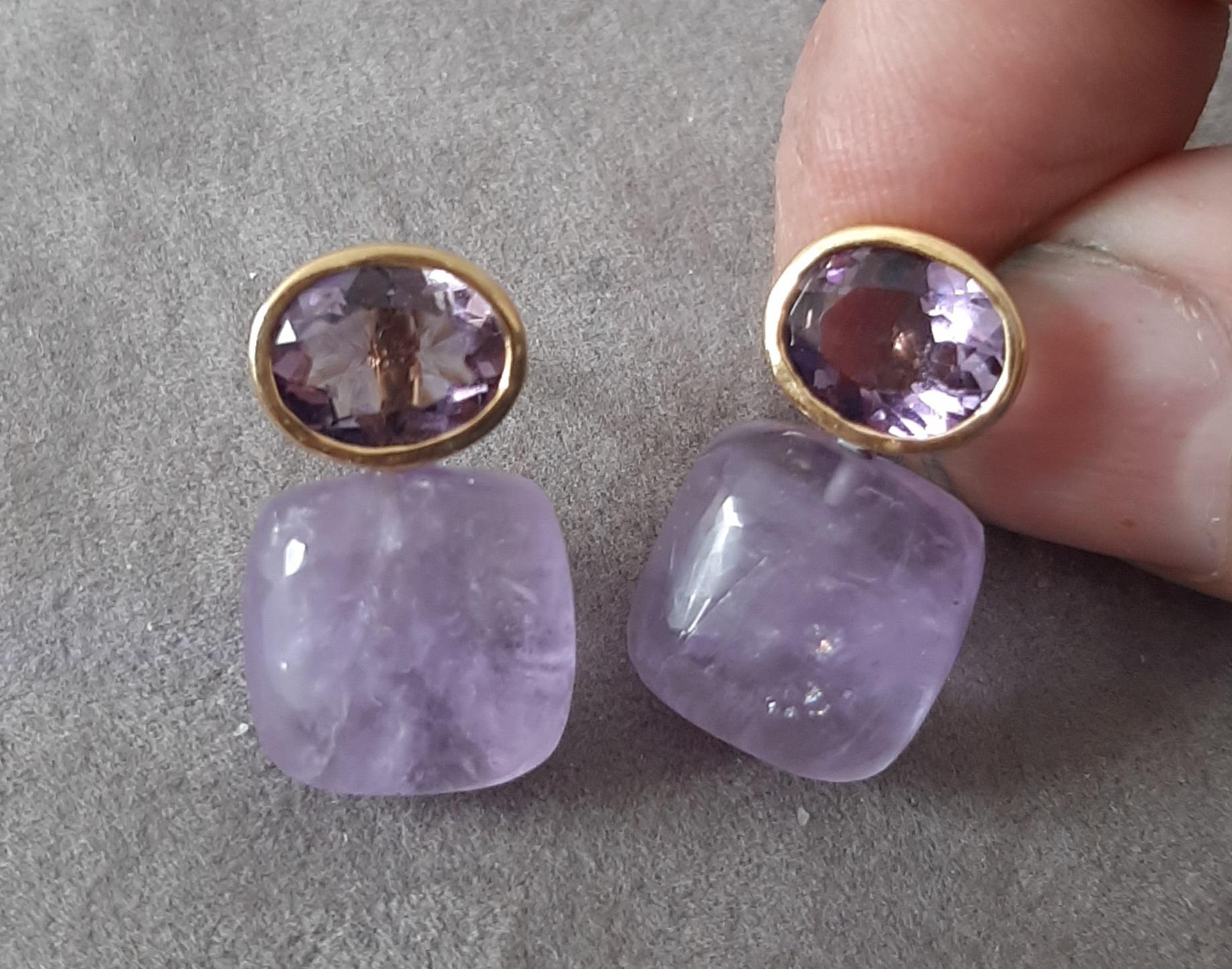 Orecchini con perno in oro giallo massiccio 14k a forma di cuscino di ametista ovale sfaccettato in vendita 5