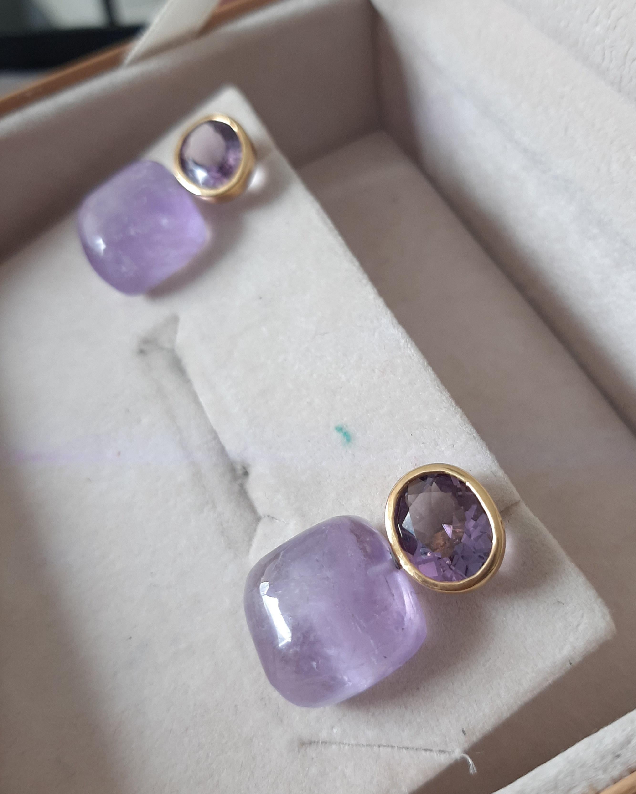 Orecchini con perno in oro giallo massiccio 14k a forma di cuscino di ametista ovale sfaccettato In condizioni Nuovo in vendita a Bangkok, TH