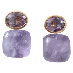 Amethyst Cushion Shape Amethyst Oval Faceted 14k Solid Yellow Gold Stud Earrings