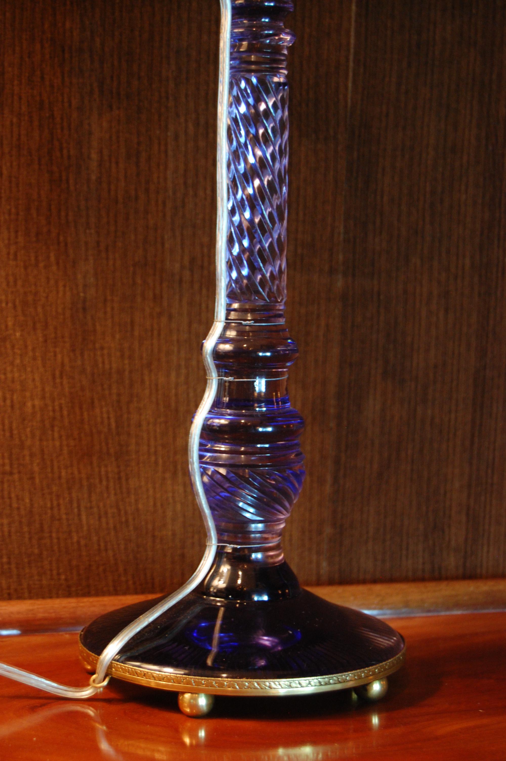 American Amethyst Cut-Glass Candlestick Wired as a Lamp, circa 1900