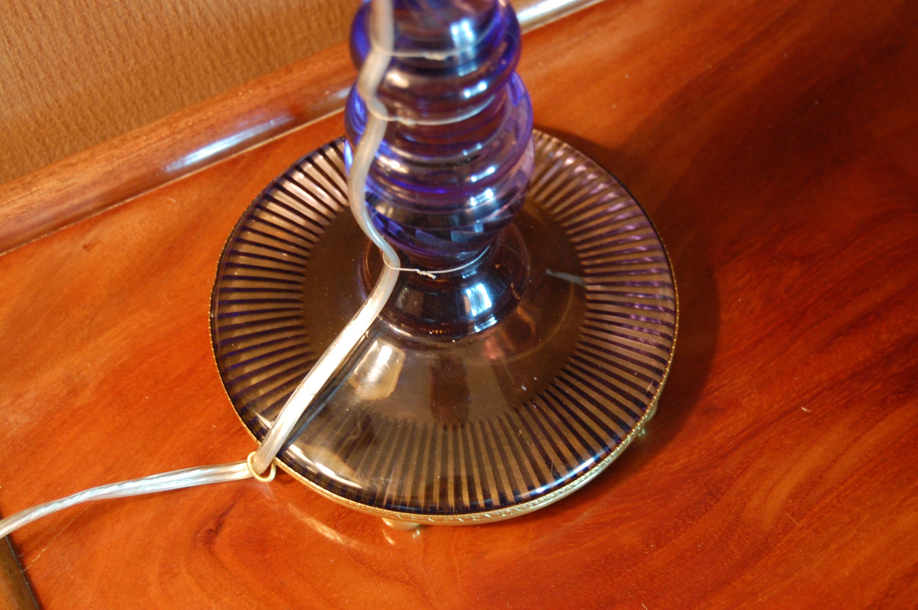 Amethyst Cut-Glass Candlestick Wired as a Lamp, circa 1900 In Excellent Condition In Pittsburgh, PA