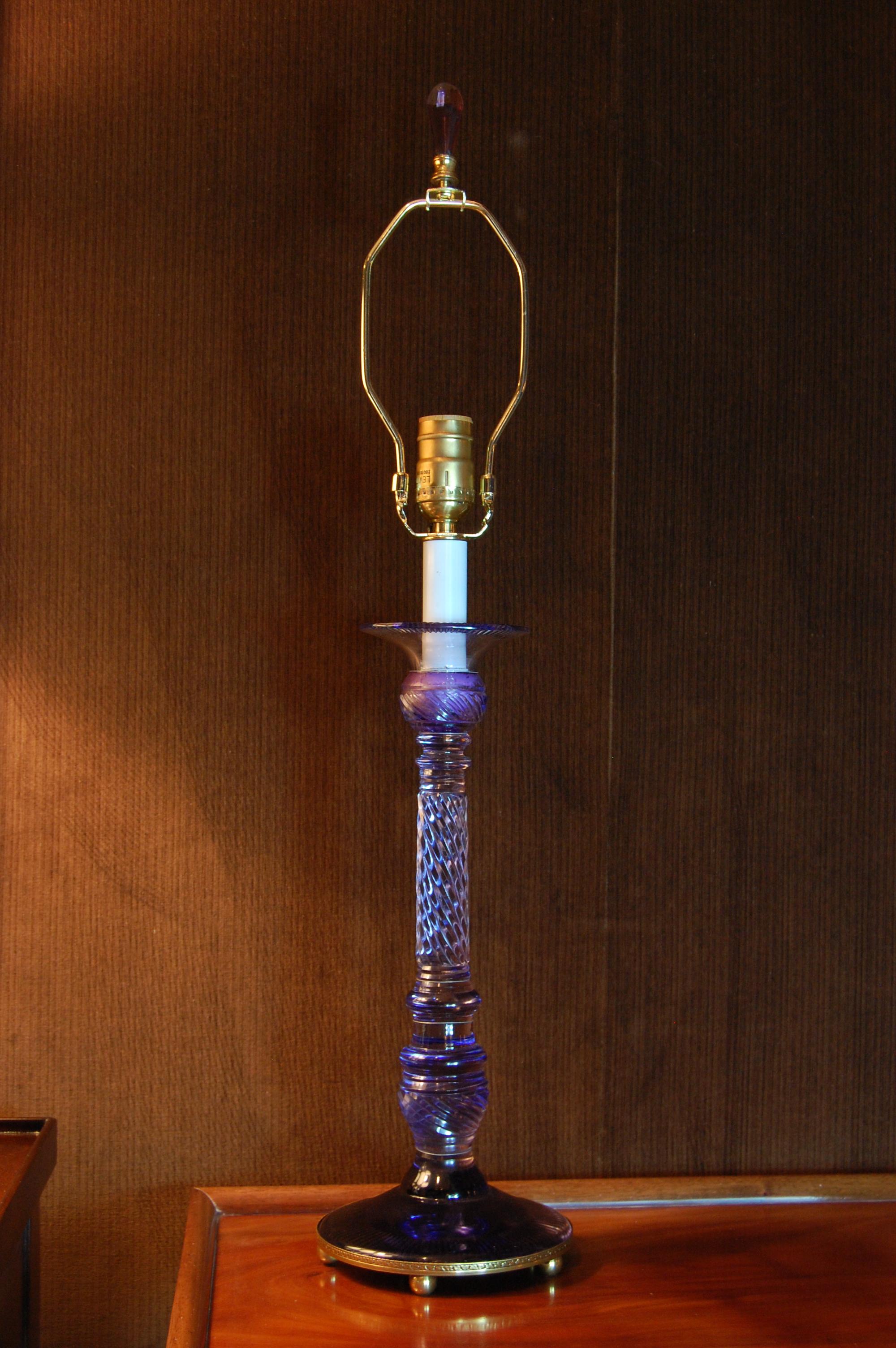 Early 20th Century Amethyst Cut-Glass Candlestick Wired as a Lamp, circa 1900