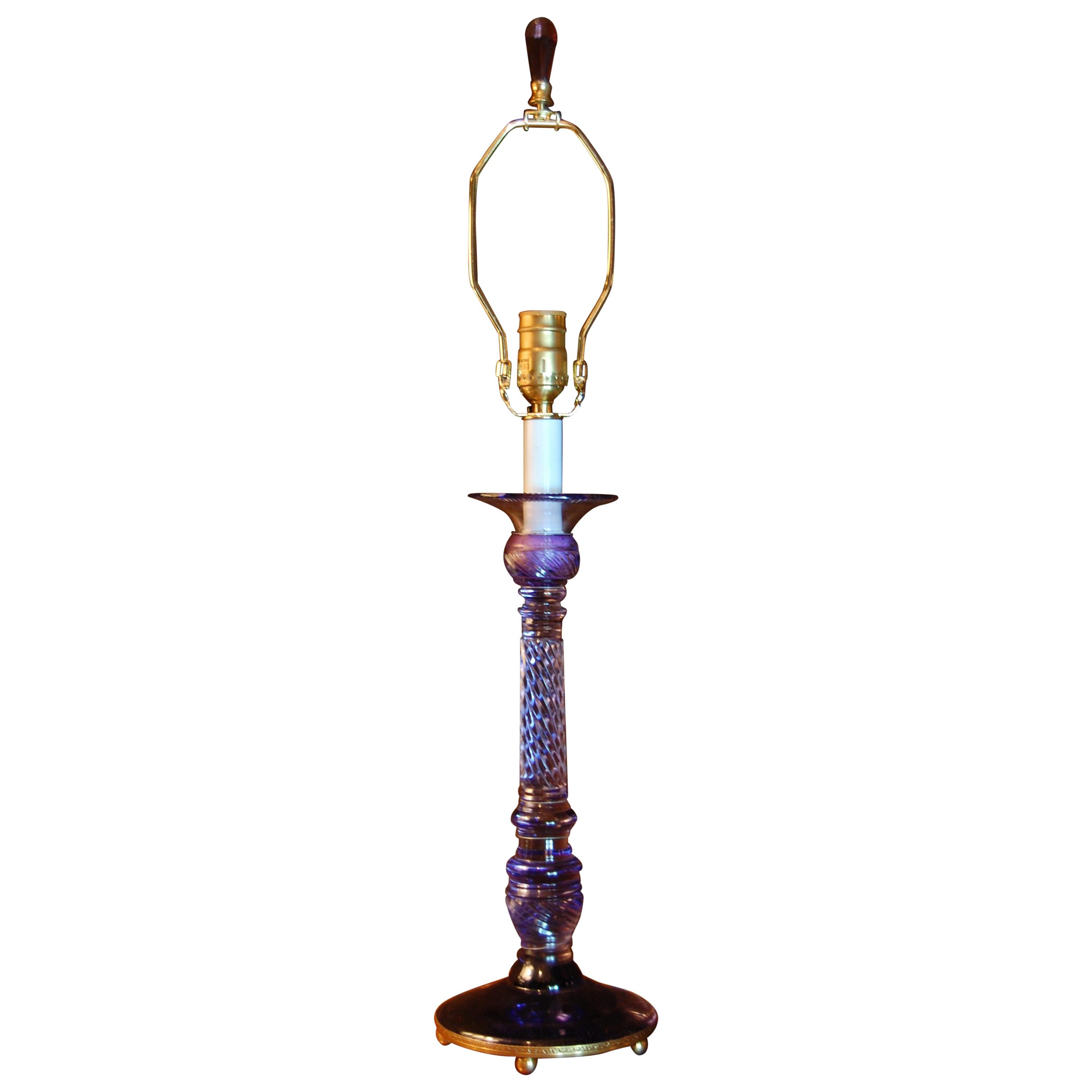 Amethyst Cut-Glass Candlestick Wired as a Lamp, circa 1900