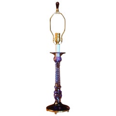 Antique Amethyst Cut-Glass Candlestick Wired as a Lamp, circa 1900