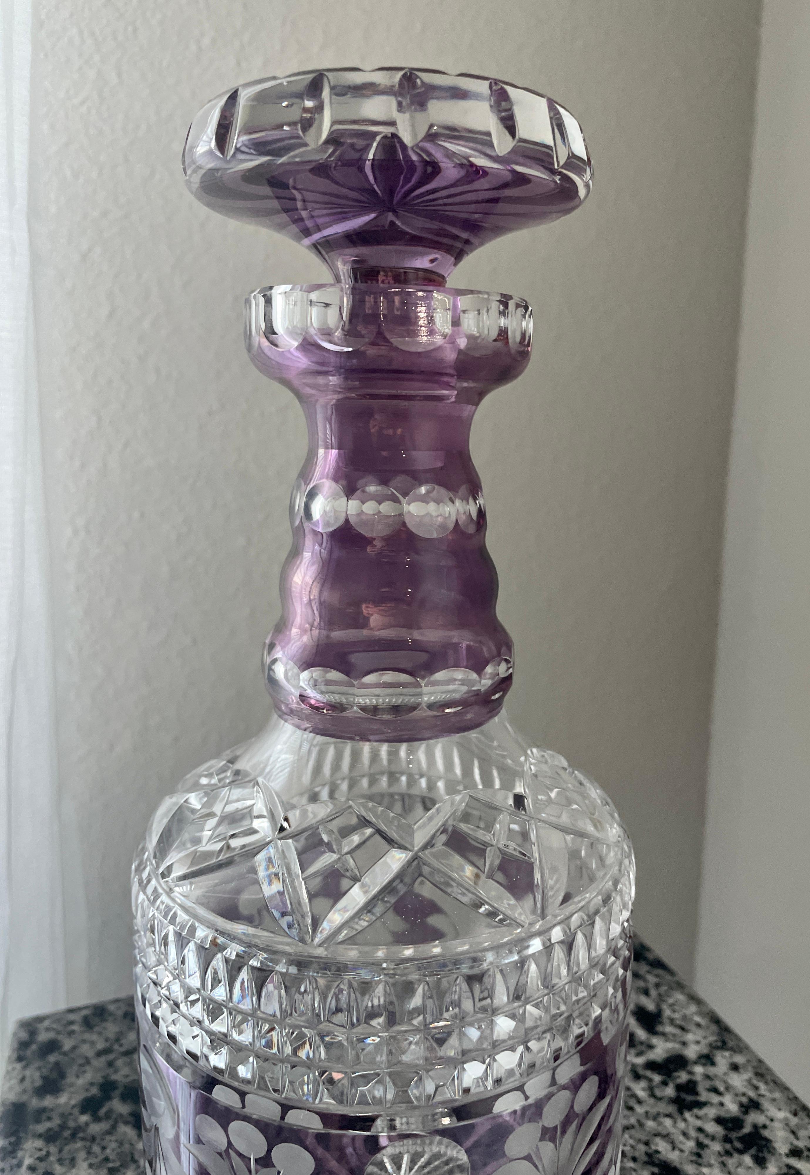 Amethyst Cut To Clear Crystal Decanter For Sale 4