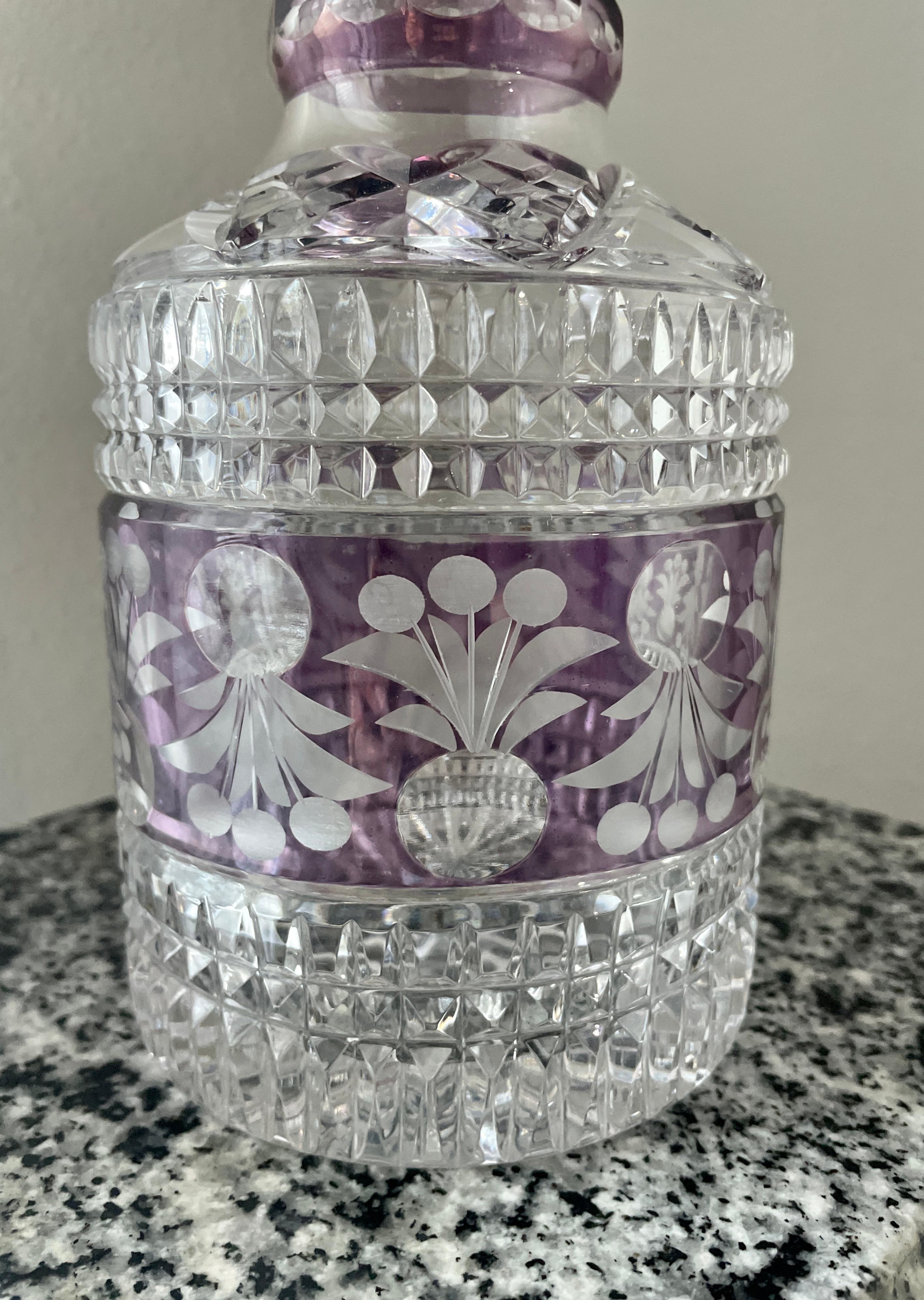 Amethyst Cut To Clear Crystal Decanter For Sale 5
