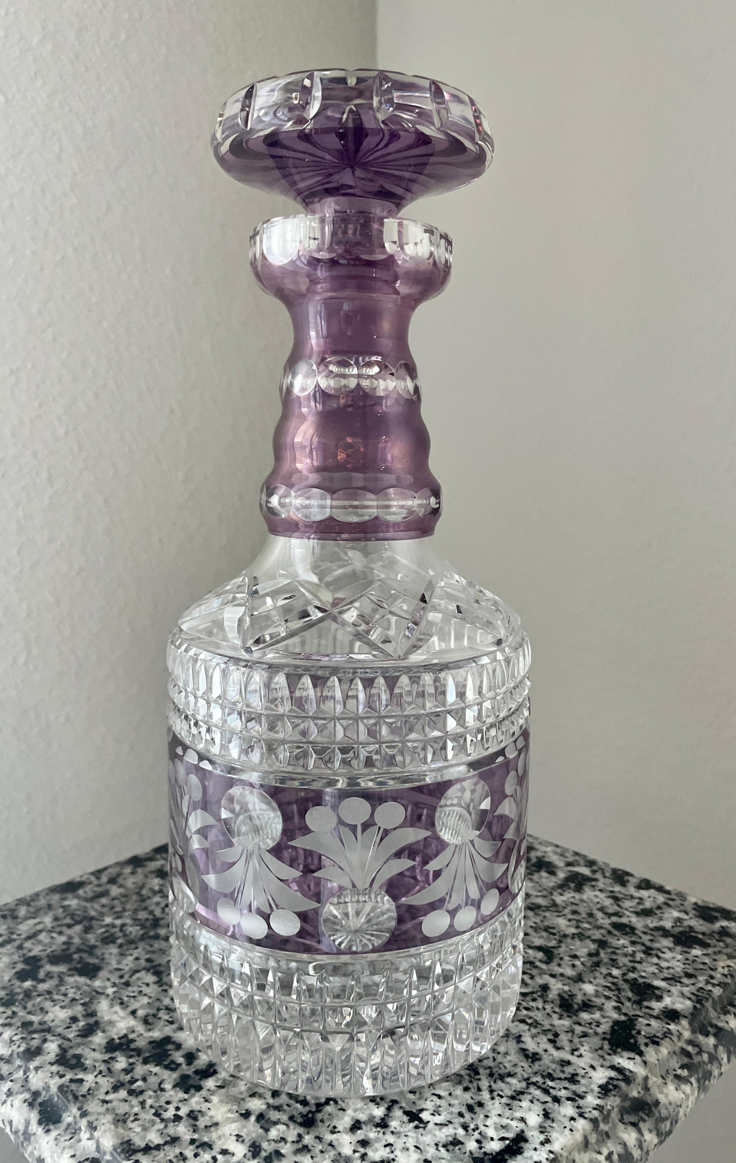 Amethyst Cut To Clear Crystal Decanter For Sale 6