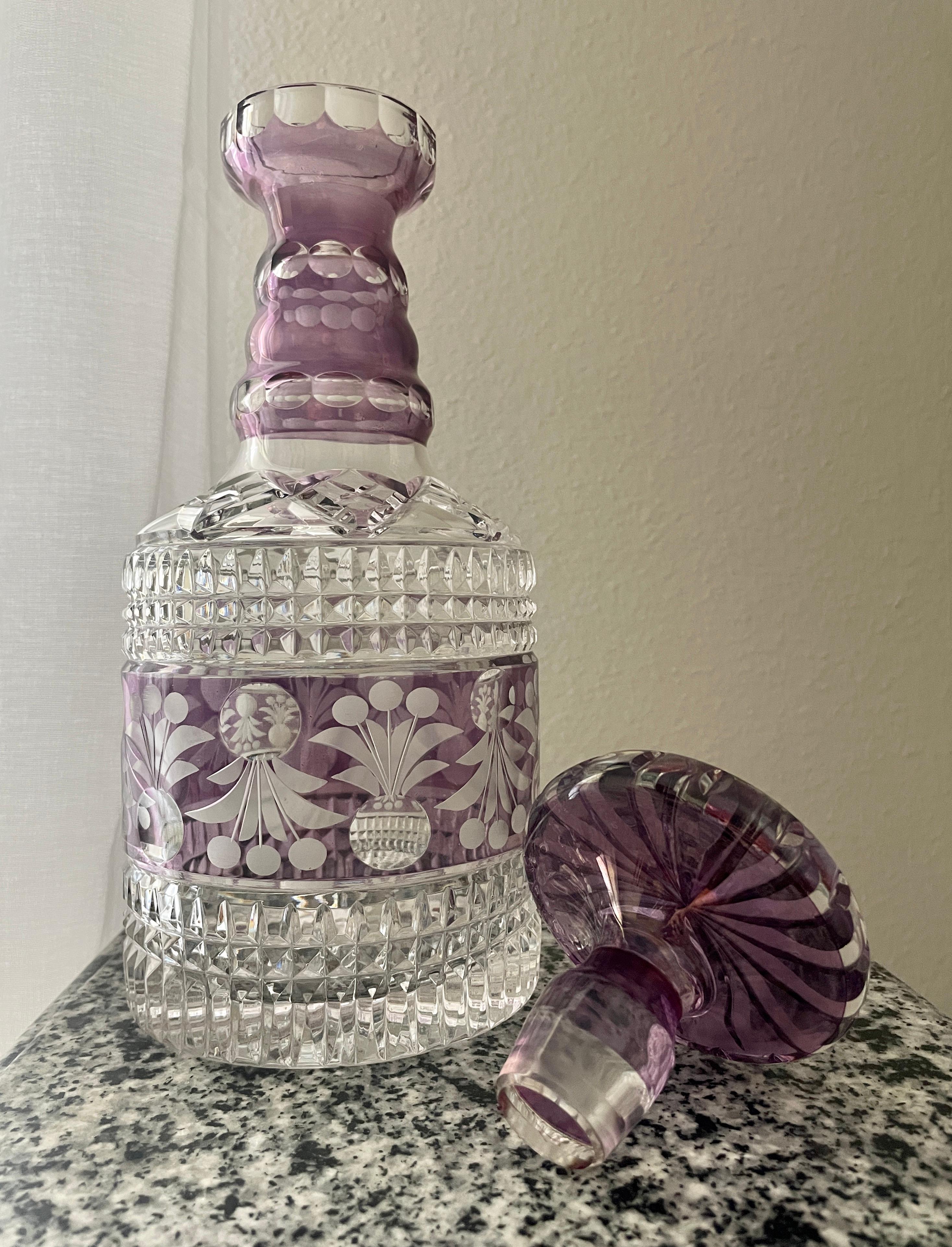 Amethyst Cut To Clear Crystal Decanter For Sale 7
