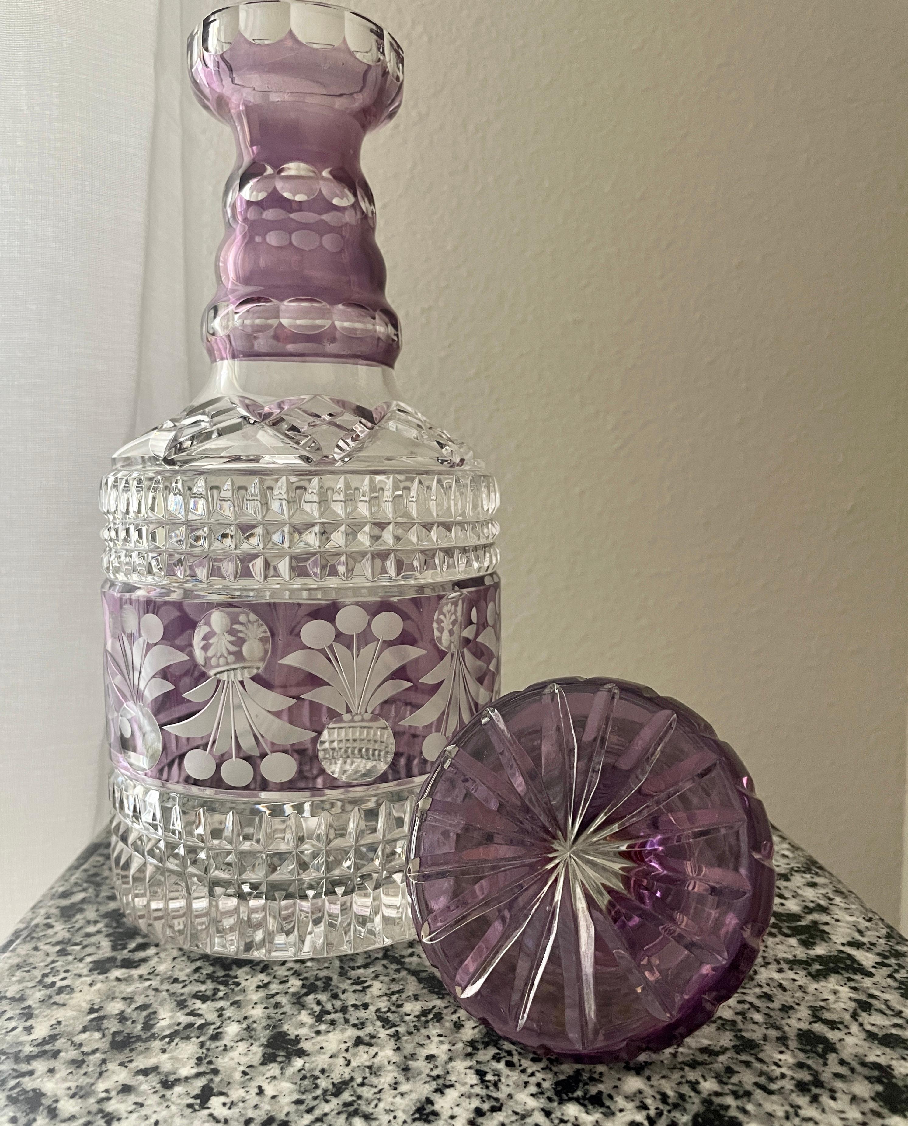 Amethyst Cut To Clear Crystal Decanter For Sale 8