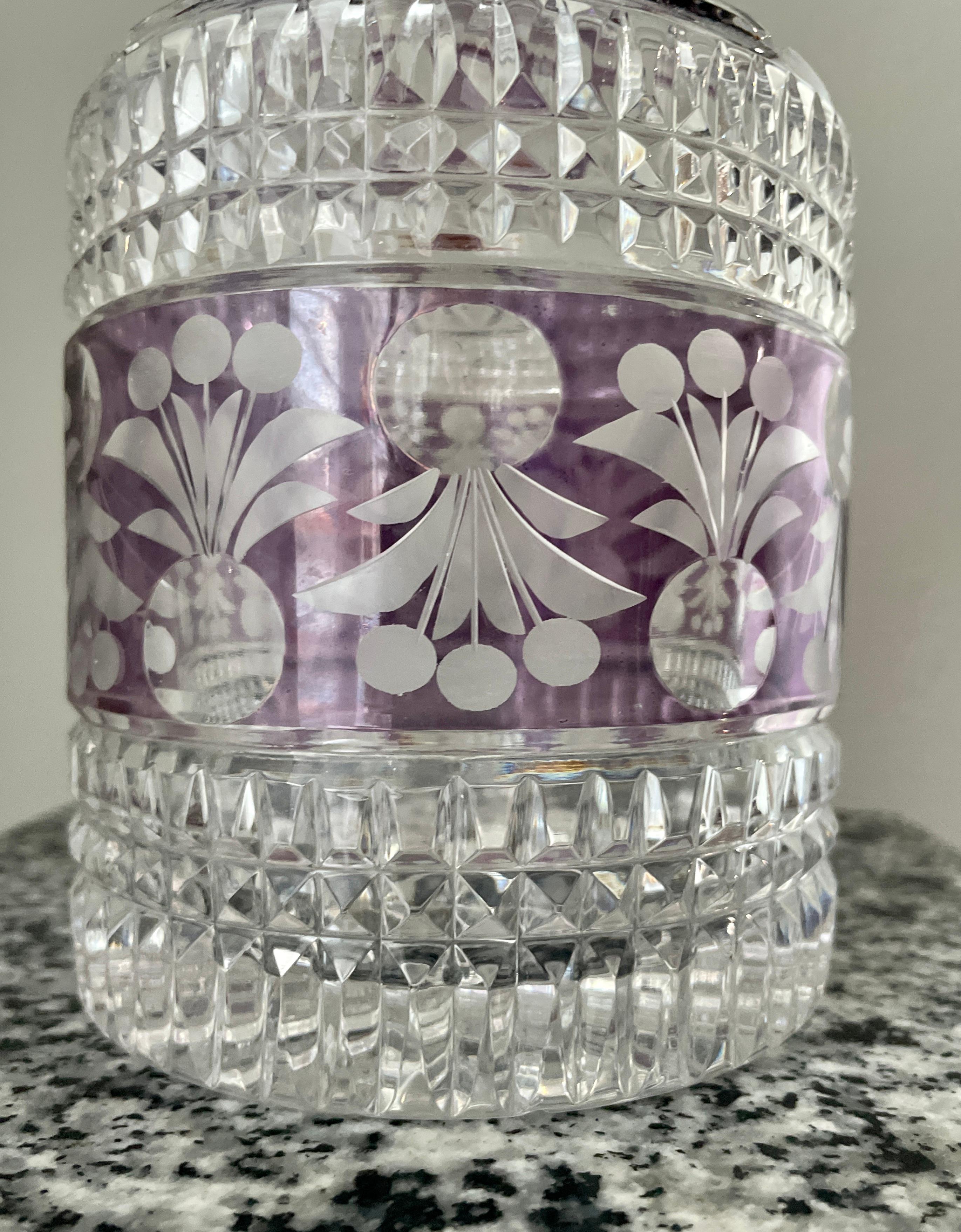 Modern Amethyst Cut To Clear Crystal Decanter For Sale