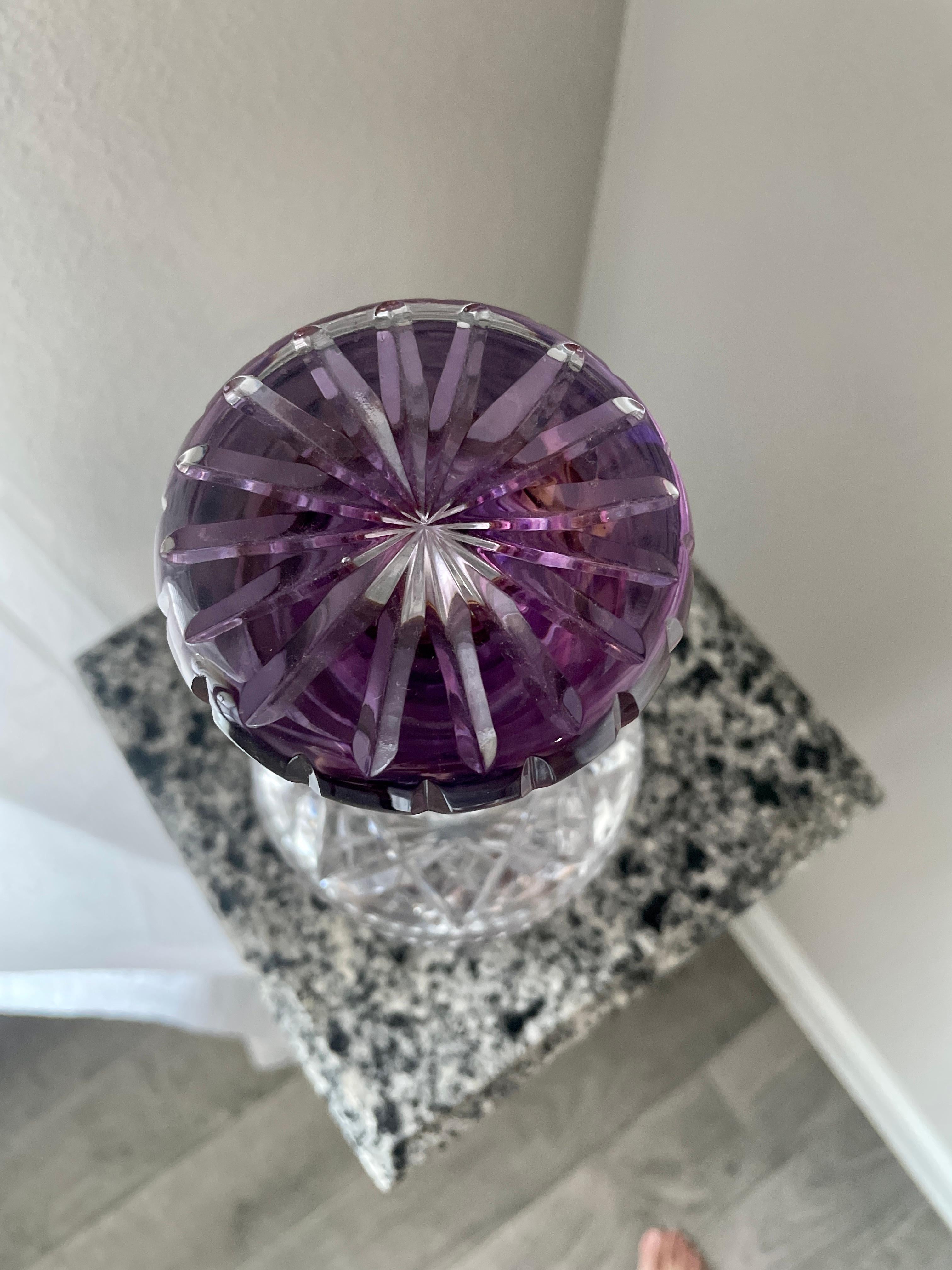 Amethyst Cut To Clear Crystal Decanter In Good Condition For Sale In Denton, TX