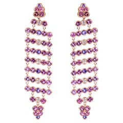 Amethyst Dangle Earring with Pink Tourmaline and Diamond in 18 Karat Rose Gold.