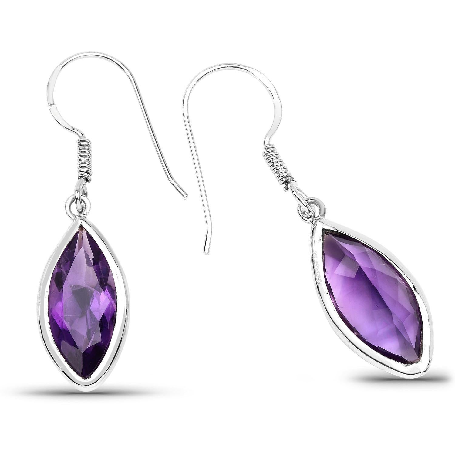 Contemporary Amethyst Dangle Earrings 8.14 Carats Sterling Silver For Sale