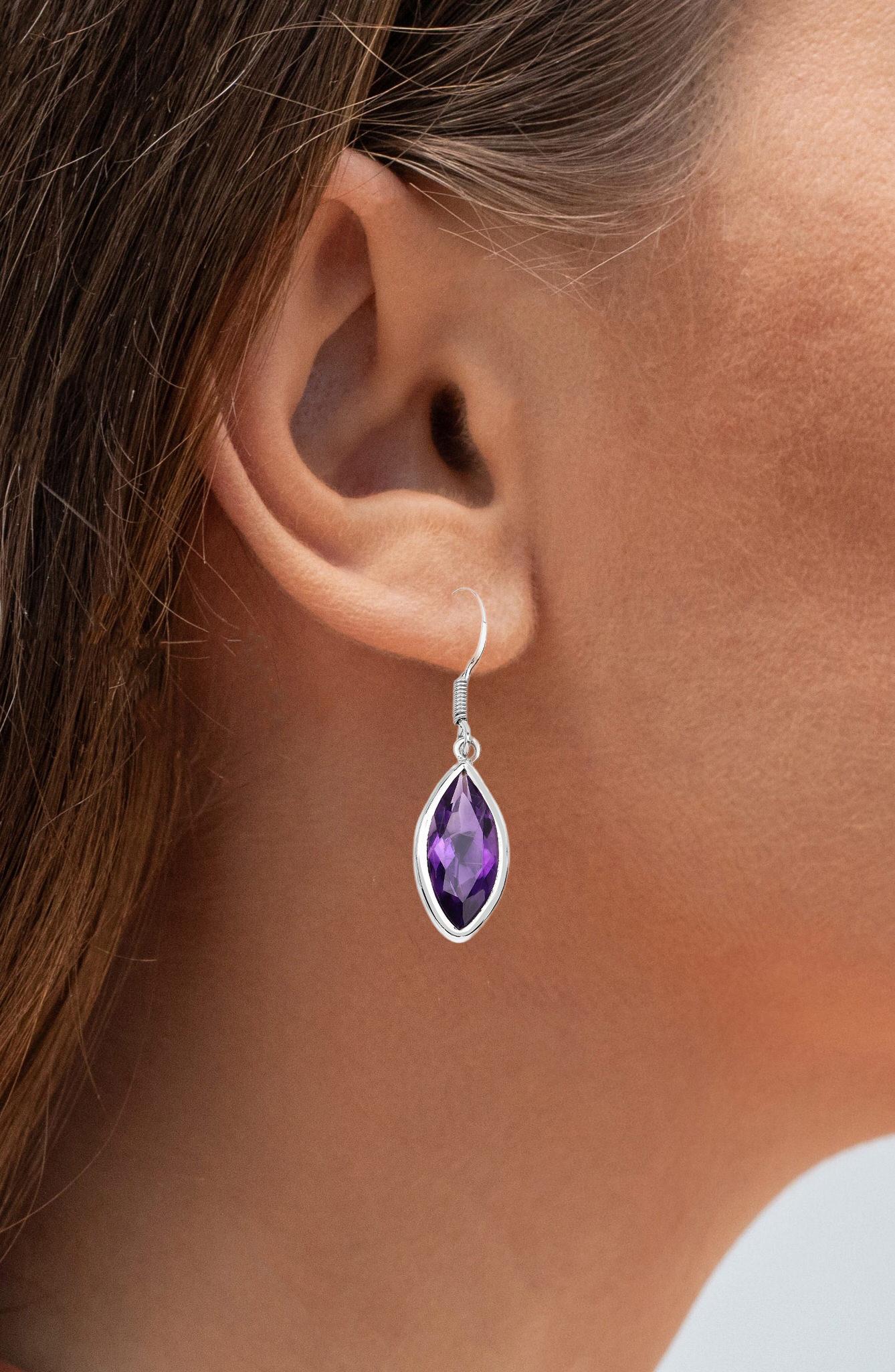 Marquise Cut Amethyst Dangle Earrings 8.14 Carats Sterling Silver For Sale