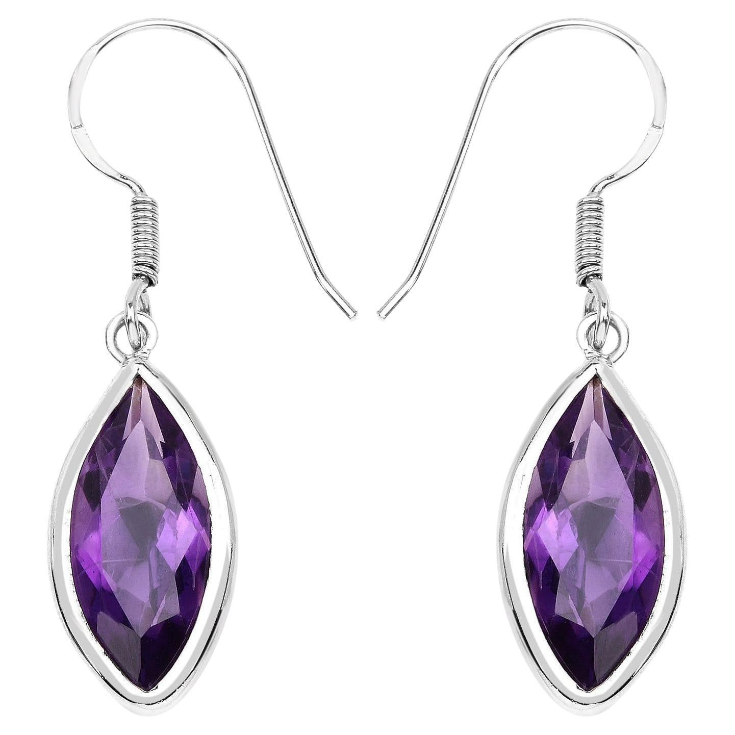 Amethyst Dangle Earrings 8.14 Carats Sterling Silver For Sale