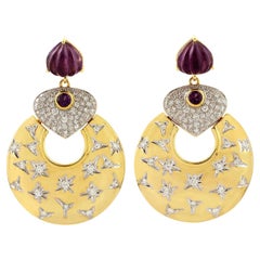 Amethyst Dangle Earrings Accented With Diamonds Made In 18K Yellow Gold