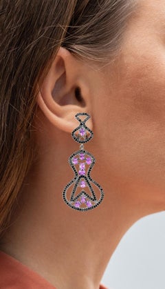 Amethyst Dangle Earrings Black Spinel 5.2 Carats Sterling Silver