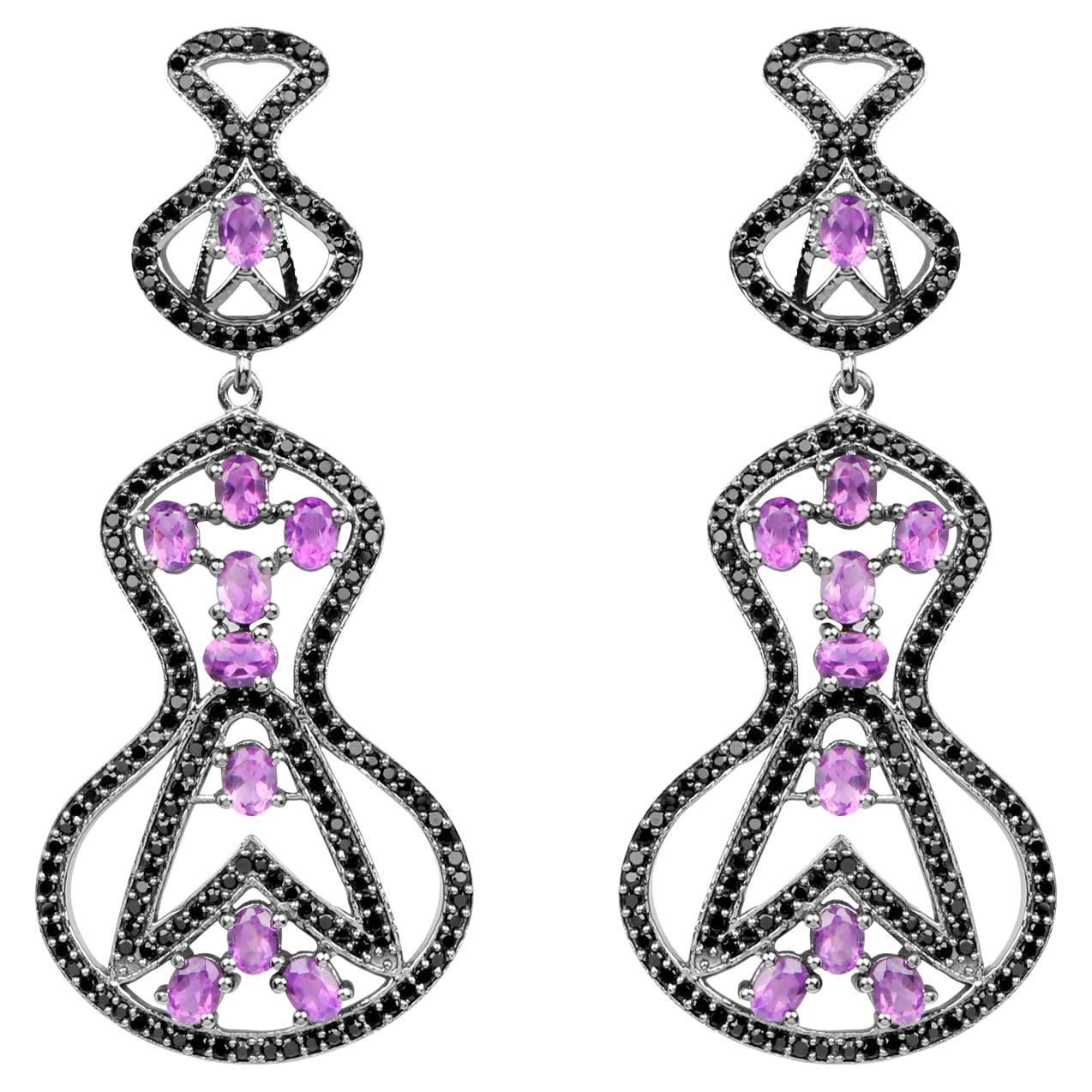Orecchini pendenti con ametista e spinello nero da 5,2 carati A. Silver