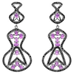 Orecchini pendenti con ametista e spinello nero da 5,2 carati A. Silver