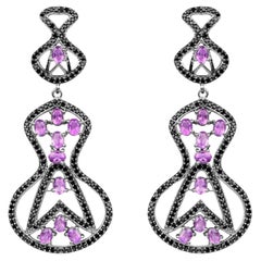 Amethyst Dangle Earrings Black Spinel 5.2 Carats Sterling Silver