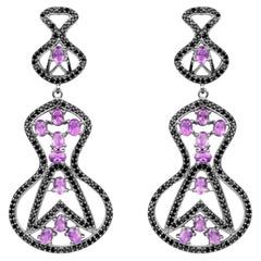 Amethyst Dangle Earrings Black Spinel 5.2 Carats Sterling Silver