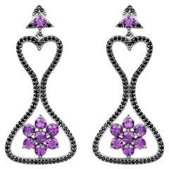 Orecchini pendenti di ametista Spinello nero 6,2 carati Argento rodiato nero