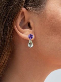 Amethyst Dangle Earrings Green and Pink 8.98 Carats Sterling Silver